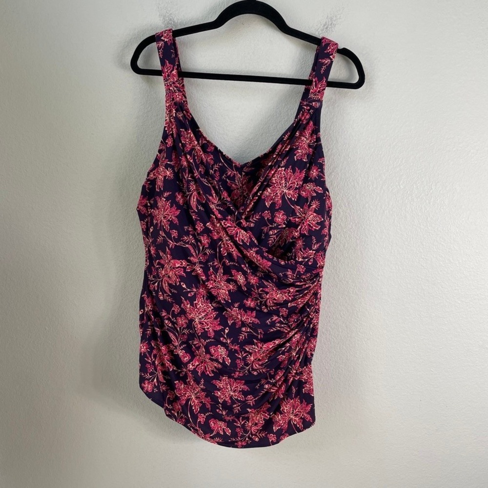 Lands End Womens Plus 22W Slender V Neck Tunic 1 Piece Swimsuit Beach Pool